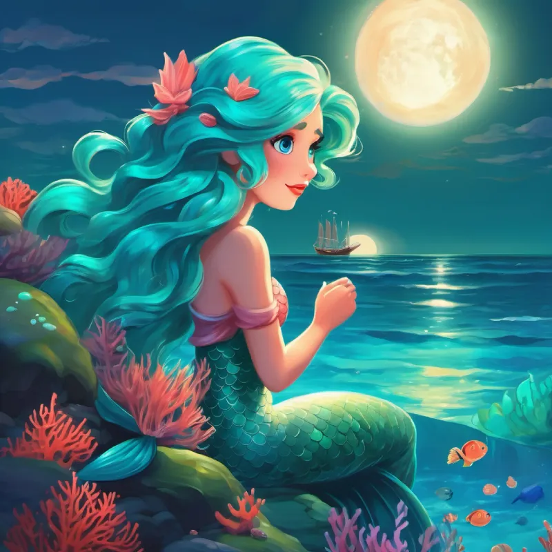 Coral introduced, gazing at the moon from the ocean.