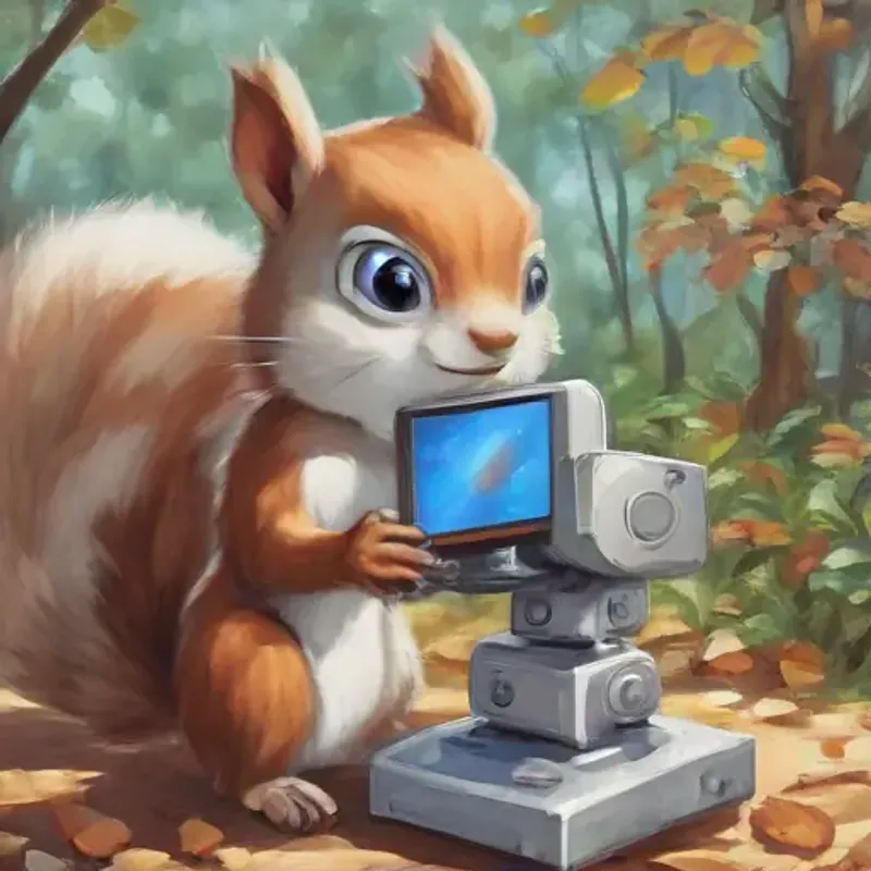 Squirrels provide a clue to A small, friendly robot with a happy face on its screen, silver, with blue eyes on where Energetic, small puppy with shiny, brown fur and bright, curious eyes went.