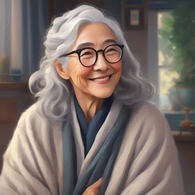 Loving and kind woman with gray hair wearing glasses with a loving smile, wearing a cozy morning robe