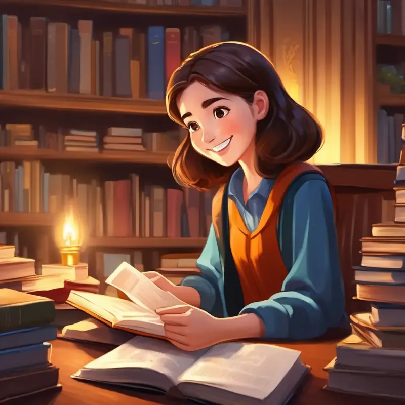 A bright-eyed, brown-haired young lady with a warm smile studiously poring over her books, her family cheering her on