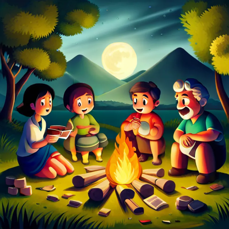 Enjoying a campfire and sharing stories