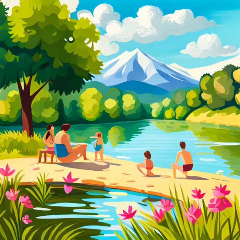 Swimming and playing in the lake under the sun