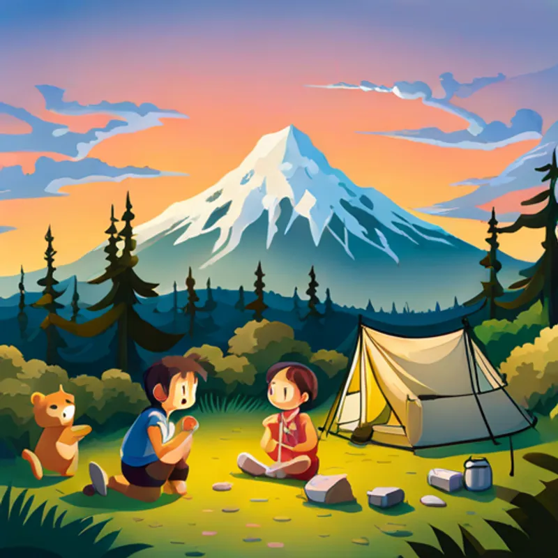 Excitedly sharing the camping experience with friends