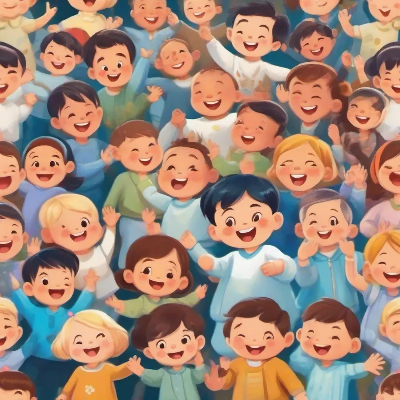 Baby giggling, clapping, and surrounded by new friends - filled with joy.