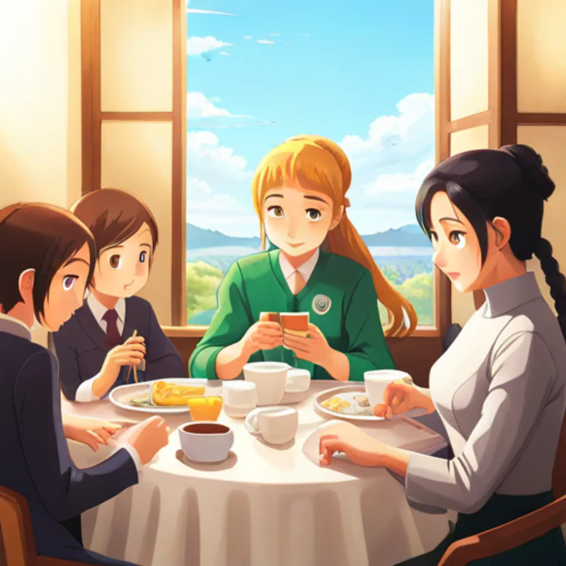 Emi introducing Aika to her friends at the lunch table