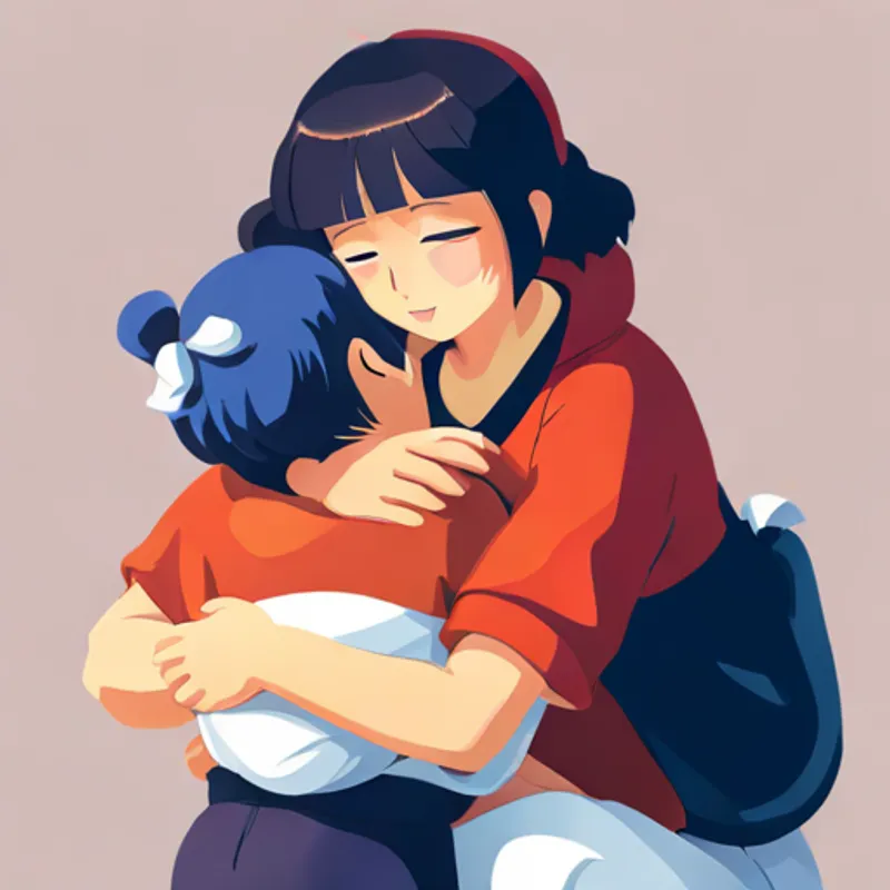 Emi comforting Aika and offering a shoulder to lean on