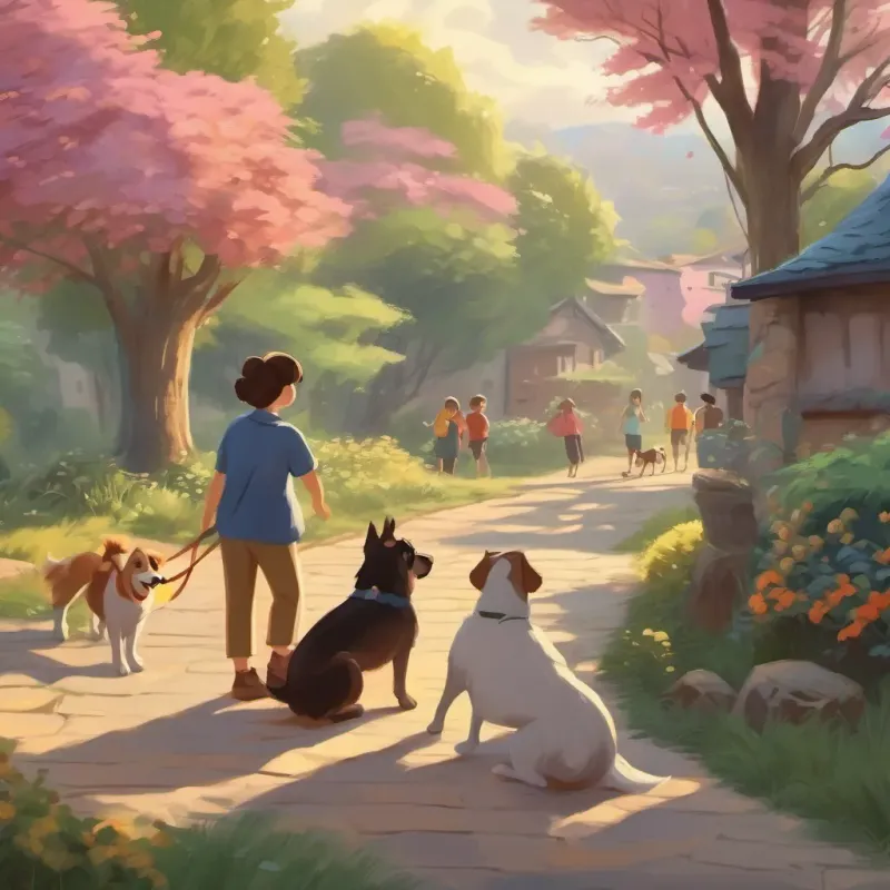 A heartwarming scene with dogs happily playing and bonding with their owners.