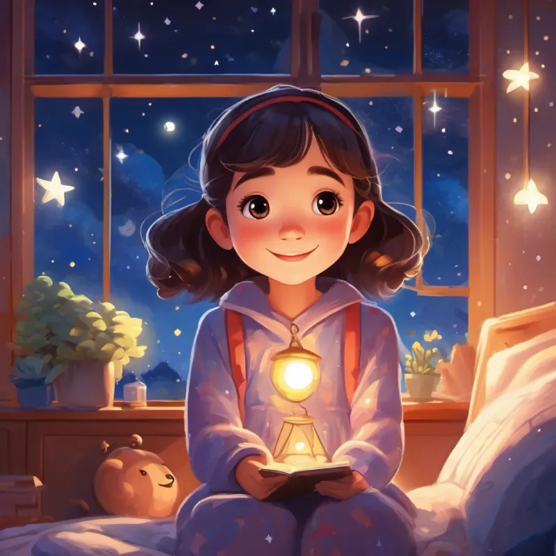 Introduction to Young girl, loves stars, wears pajamas, has bright eyes and happy smile, her house, and her love for the night sky.