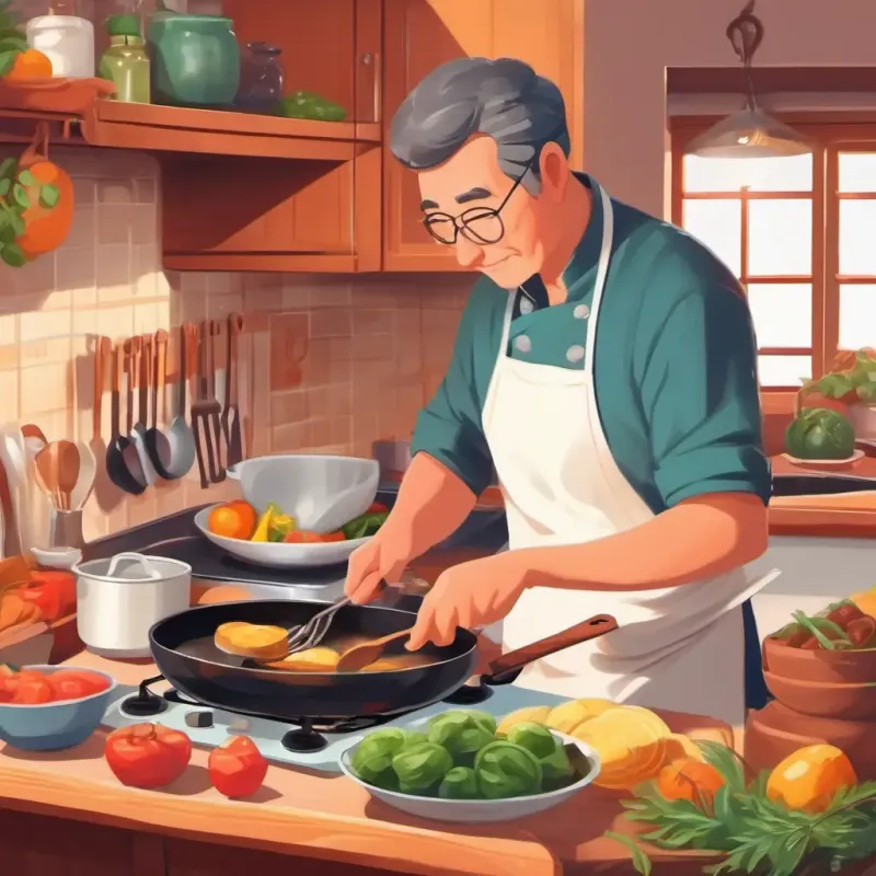 Dad cooking, hands preparing food, kitchen setting