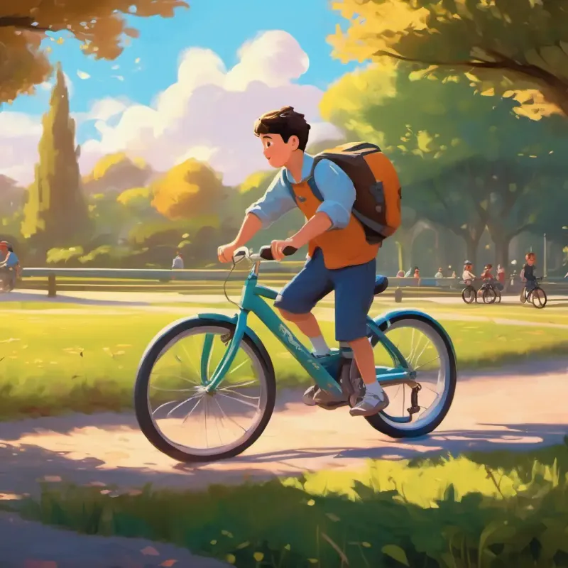 Learning to ride bike, dad holding bike steady, outdoor park