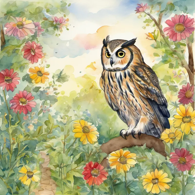 Charlie followed Owl's advice and explored the garden. He discovered a variety of flowers, some blooming high in the trees and some hidden near the ground. Charlie solved the problem of finding nectar-rich flowers by using his keen eyes and his newfound knowledge. As Charlie visited different flowers every day, his wings grew stronger, and he discovered more techniques to fly higher. Owl was very proud of Charlie's progress. She said, "Charlie, you have become a brilliant problem solver! I believe soon you'll be able to fly freely among the clouds."