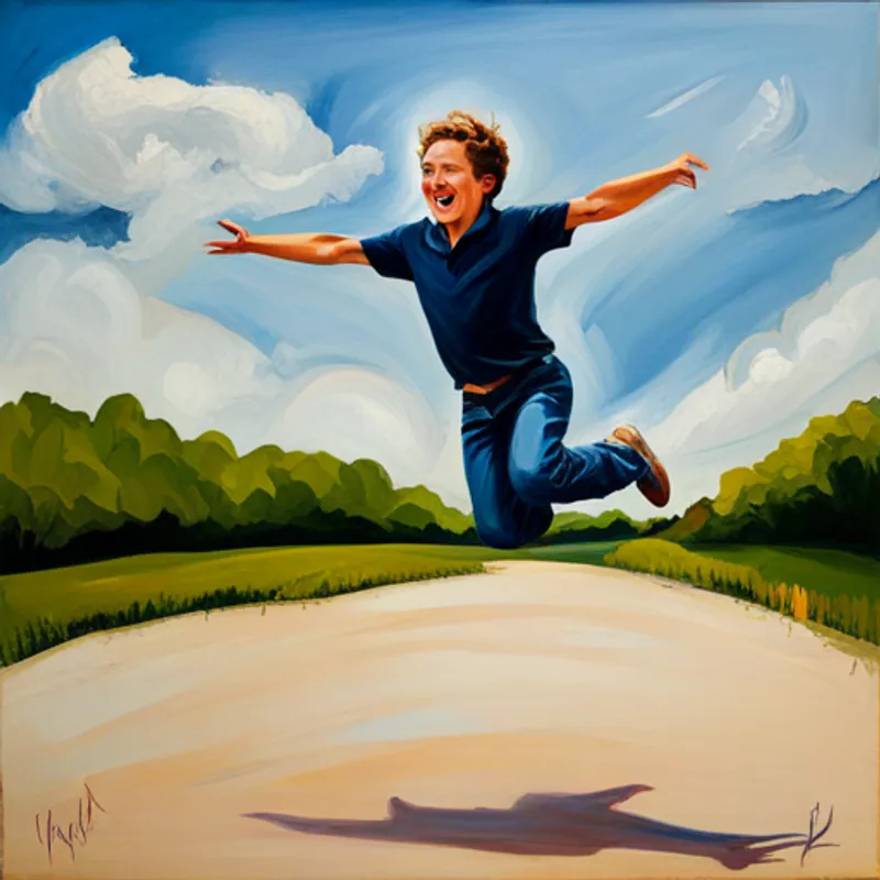 Ben jumping up and down with a big smile