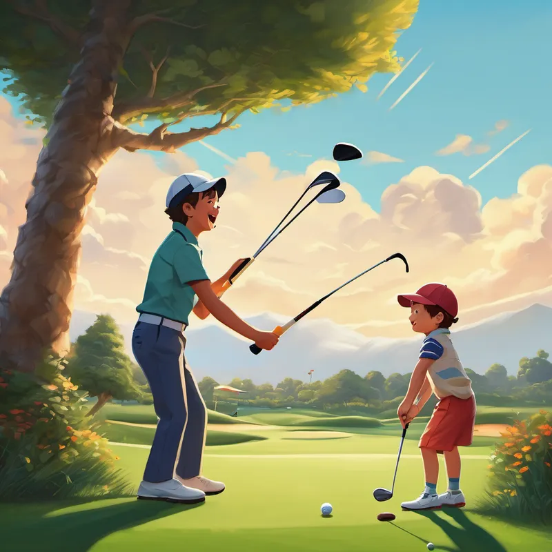 With each swing, Emma and Jack became more confident, and their balls sailed through the air. Valentino wagged his tail excitedly, cheering them on with every putt and swing. He even chased after their golf balls, making everyone giggle. As the days passed, Emma and Jack's golf skills improved, thanks to Coach Carl's patient guidance and Valentino's adorable encouragement. They learned how to score points, aim for the holes, and most importantly, they learned the true value of friendship and perseverance.