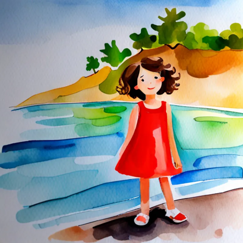 little girl with curly brown hair, wearing a red dress smiling, ready for new adventures