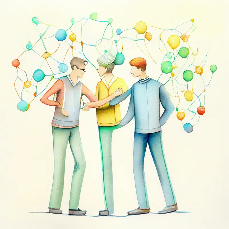 Happy nodes working together and exchanging information.