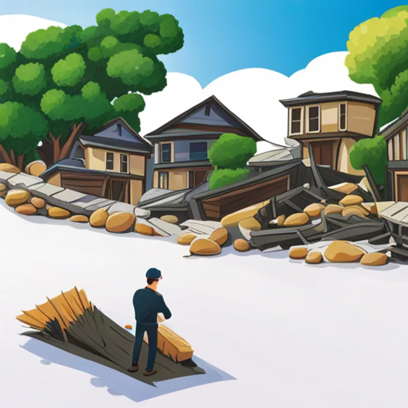 People looking worried as their houses and trees collapse due to earthquake