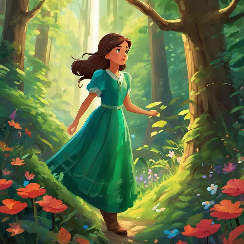 The forest was filled with towering trees, colorful flowers, and friendly woodland creatures. Sofia followed the whispers of the wind as she made her way through the dense foliage. She came across various obstacles along the way, but with her kindness, bravery, and the guidance of the forest's magical creatures, she overcame them all. Finally, Sofia reached a clearing, and there it was - Il Mistero della Cascata Luccicante. The waterfall sparkled and shimmered, casting a magical glow all around her. Sofia could feel the air fill with sweet enchantment.