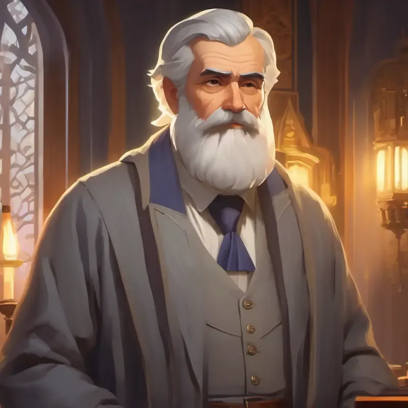 Grey-bearded mentor, wise look, very pale speaking about antidote
