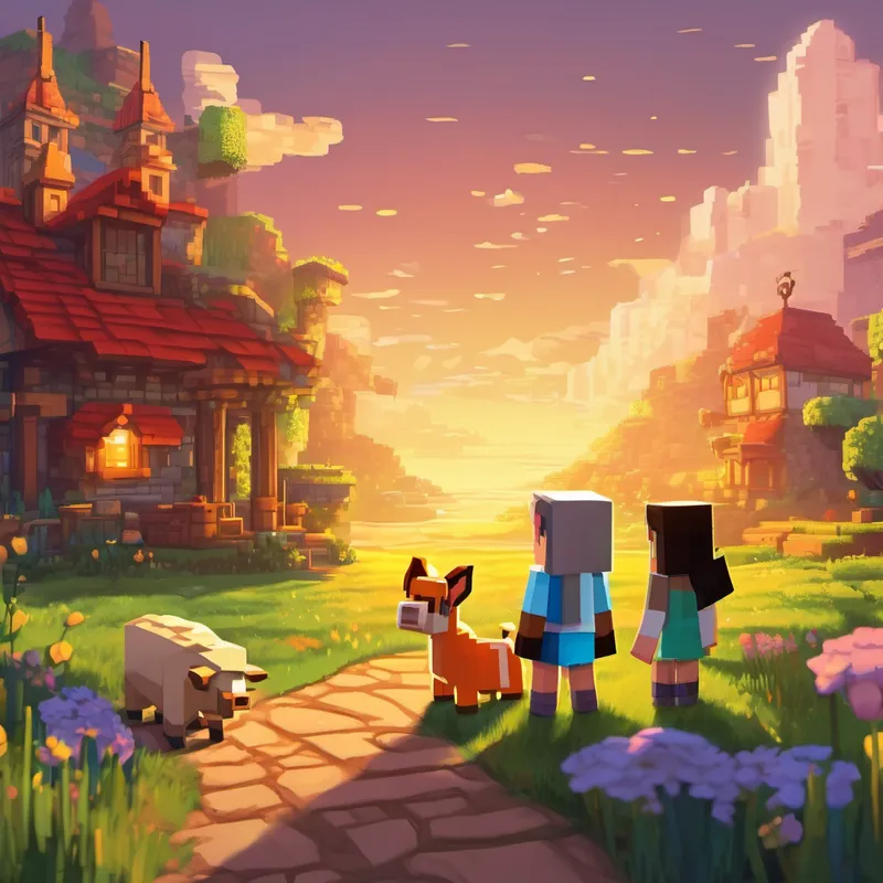 Once upon a time, in a small town called Dreamland, there were two best friends named Elias and Jana. They loved playing video games and often had lots of fun imagining themselves inside those magical worlds, accompanied by their favorite stuffed animals, Herr Lama and Niki. One sunny day, while playing Minecraft on Elias' computer, something extraordinary happened. As Elias and Jana built their virtual world block by block, an unexpected beam of light emerged from the screen, transporting both of them into the pixelated world of Minecraft! Before they knew it, their loyal stuffed animals, Herr Lama and Niki, transformed into life-sized creatures, ready to embark on this fantastic journey with their friends.