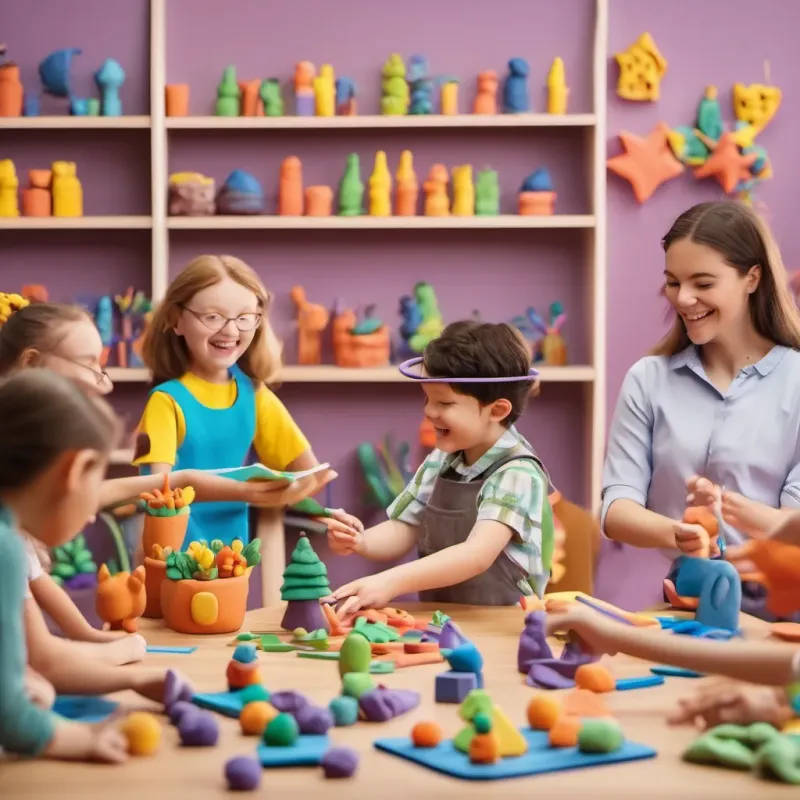 A cheerful classroom with a friendly teacher leading students in a fun, musical math lesson.