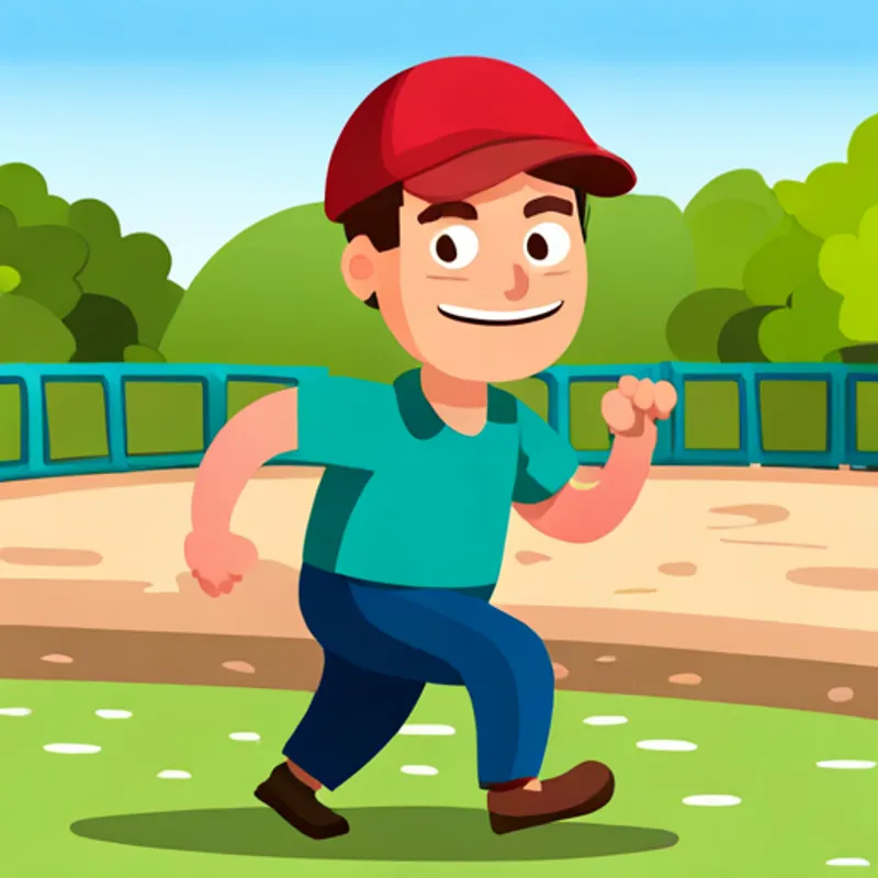 Green-eyed older brother with brown hair, wearing a red cap. running and laughing in a playground
