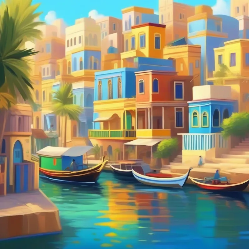 A sunny day in Damietta with colorful houses and the Nile River