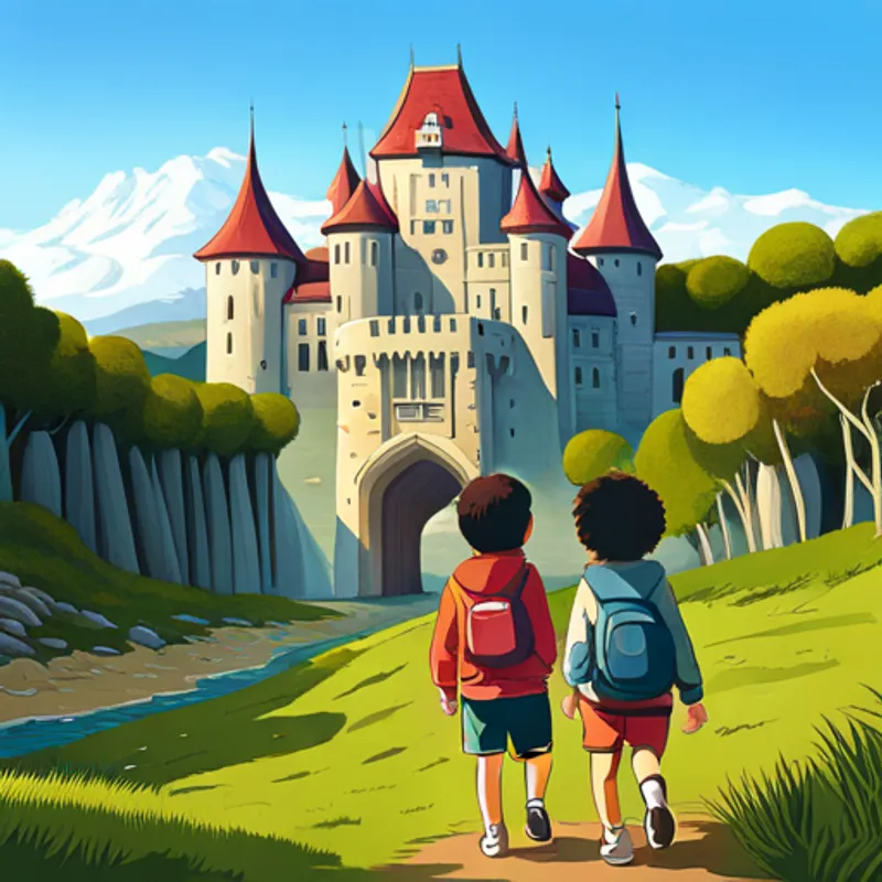 Les enfants arrivent devant le château du sorcier
