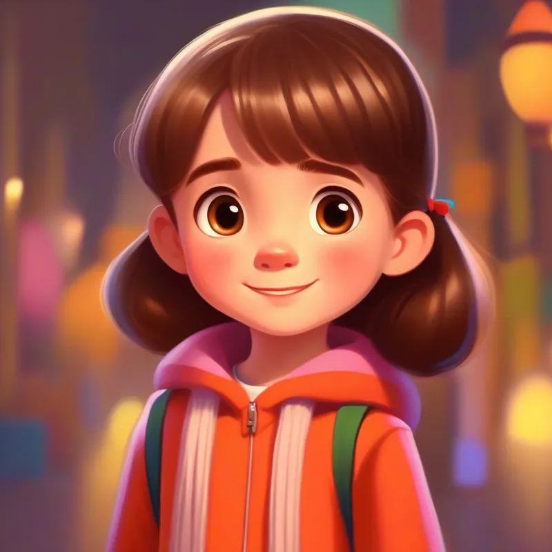 Curious girl with brown hair and a playful smile, wearing colorful clothes. apologizes, learns the importance of listening, and starts improving.