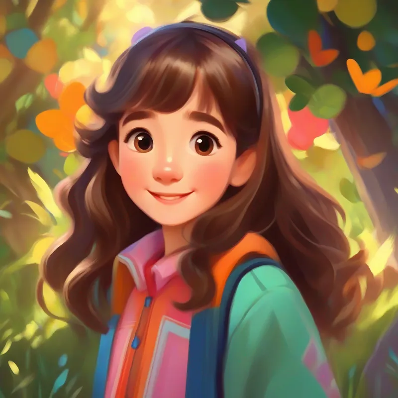 Curious girl with brown hair and a playful smile, wearing colorful clothes. experiences positive changes by becoming a better listener.