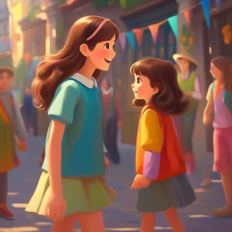 Curious girl with brown hair and a playful smile, wearing colorful clothes. chooses to listen to her mother rather than chase a wish.