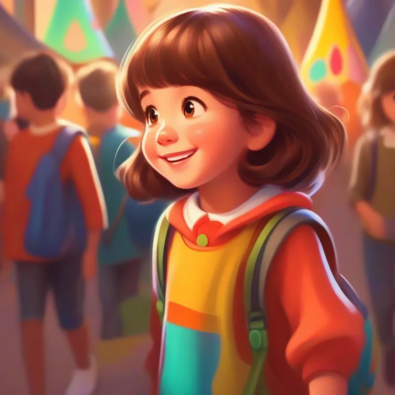 Curious girl with brown hair and a playful smile, wearing colorful clothes. finds joy and understands the lifelong benefits of good listening.