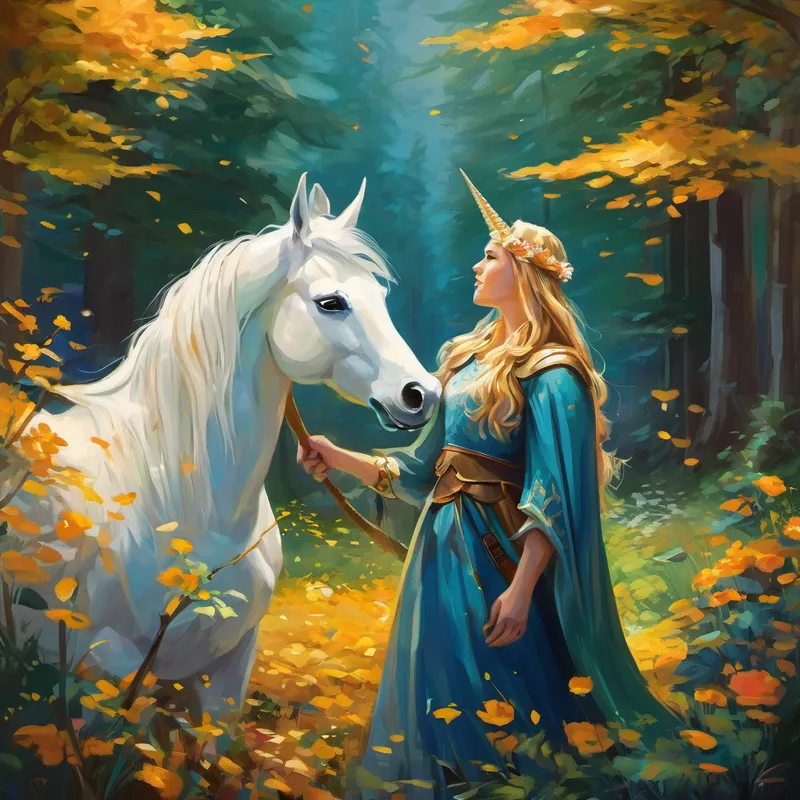Plötzlich hörten Freya und Odin ein seltsames Geräusch. Als sie näher kamen, sahen sie, dass ein Einhorn im Wald gefangen war. Freya konnte nicht anders und wollte dem Einhorn helfen. Sie schlichen sich vorsichtig an und befreiten das Einhorn aus seinen Fesseln. Als Dankeschön lud das Einhorn Freya und Odin ein, ihm in eine magische Welt zu folgen. Der Wald begann sich zu verändern und wurde immer märchenhafter. Überall waren leuchtende Blumen und schimmernde Wasserfälle zu sehen. Freya konnte nicht glauben, dass sie wirklich in einer solchen Welt gelandet waren.