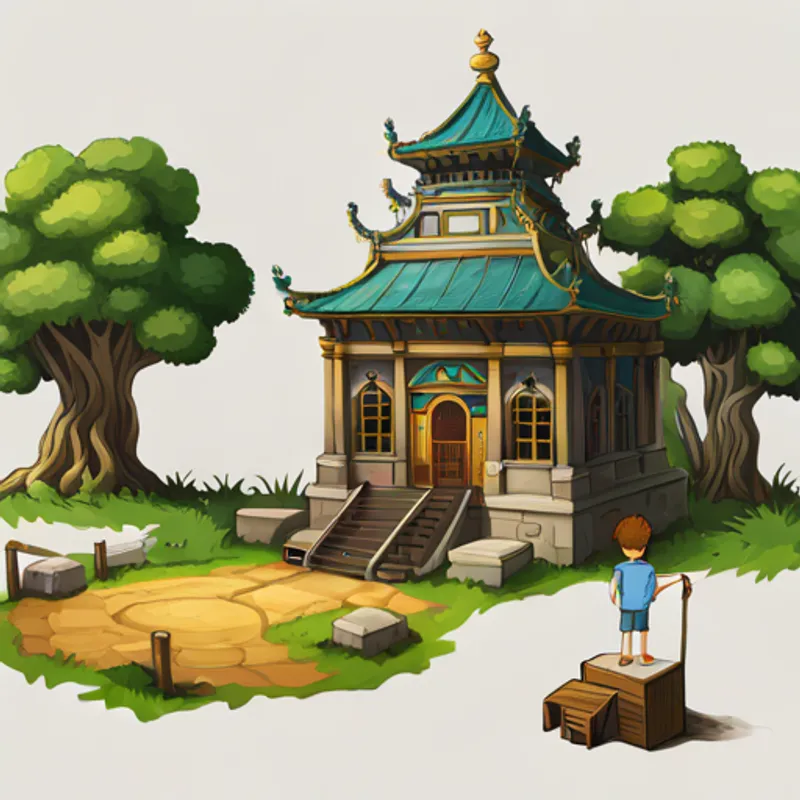 A boy named Sam wants to draw a key and a temple