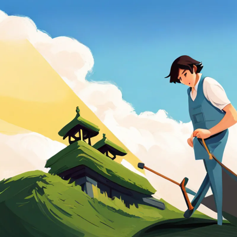 Sam draws diagonal lines to create a triangle for the temple