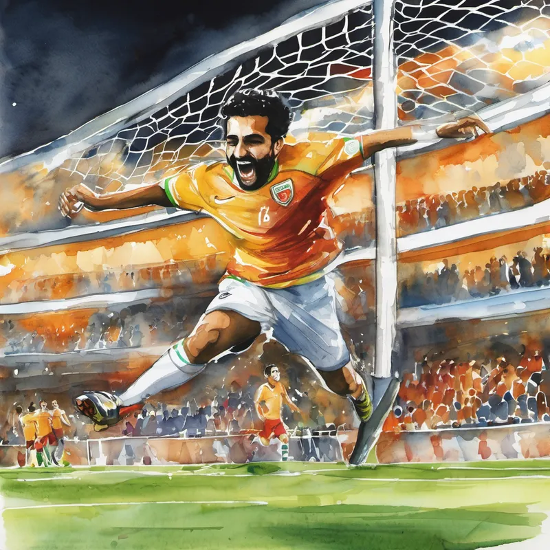 With a burst of energy, Bassam fired a magnificent shot, blasting the ball towards the goal. It soared through the air and landed straight into the net, securing the victory for Goalville. The crowd erupted in cheers, chanting Bassam's name. Bassam's dream had come true. His confidence had carried him to victory and gained him the respect and admiration of the town. From that day forward, Bassam's story became an inspiration for children and adults alike. He showed them that with self-belief and determination, anyone could achieve their dreams.