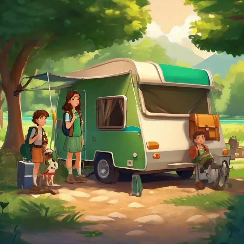 Introduction to Curious girl with brown hair and sparkling green eyes and her camping trip. Town of Cloverfield, introduction of Curious girl with brown hair and sparkling green eyes and her family, packing for the trip