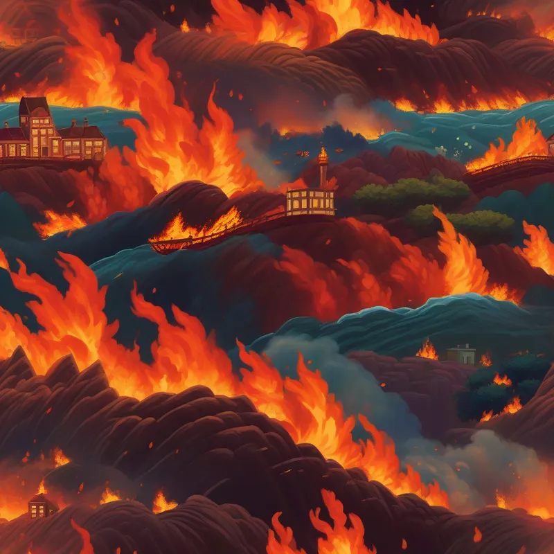 O dragão malvado atacando com fogo e destruindo a cidade