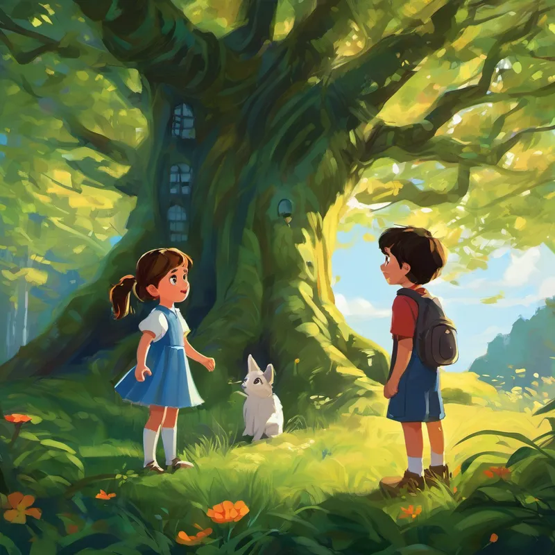 Lily looked confused, so Max decided to show her a little game. "Let's play a counting game, Lily," he suggested. "For every scary thing we see, we'll count it together. But remember, we won't let it frighten us!" They ventured into the enchanted forest, hand in hand. Suddenly, a big, old tree rattled its branches. Max pointed up at it, saying, "Look, Lily! That's one scary tree!"