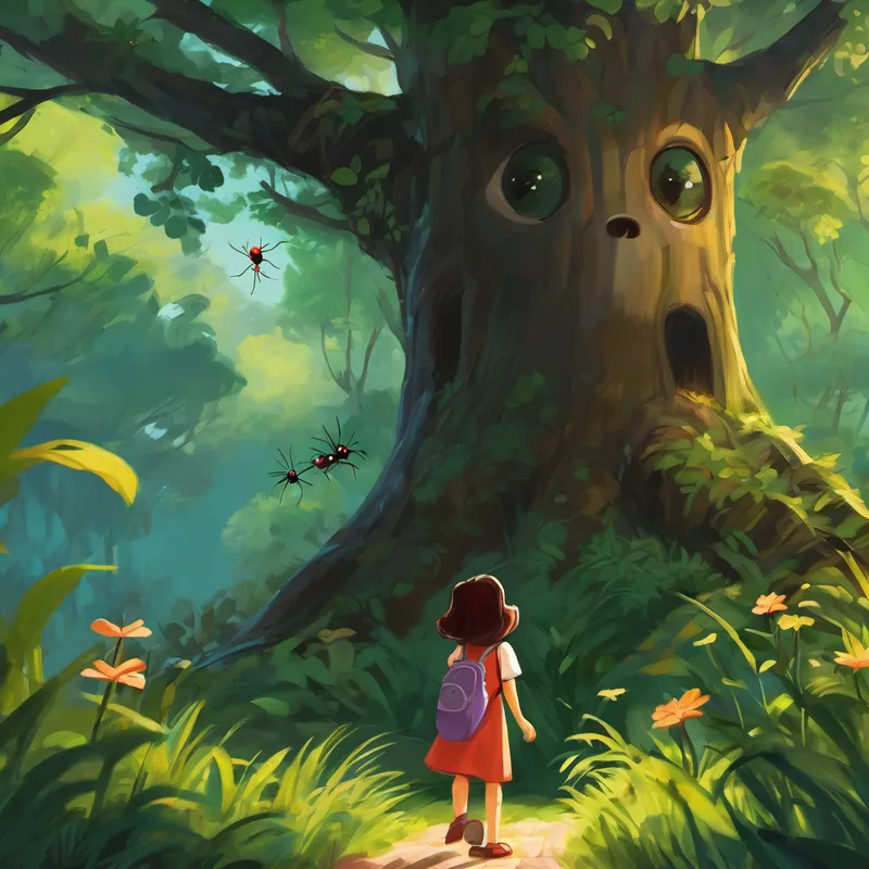 Lily giggled with excitement. "One scary tree!" she repeated, feeling braver already. As they continued their journey, they encountered a sneaky spider. "Oh no, Lily! We've found two scary spiders," said Max, trying to sound courageous.