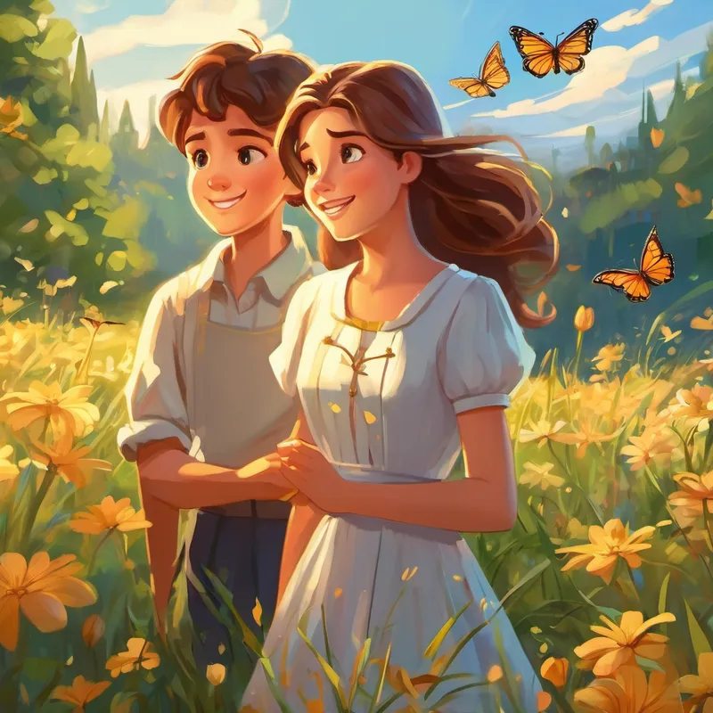 Finally, they reached a meadow bathed in golden sunlight. Butterflies danced lazily through the air, and a gentle breeze rustled the flowers. Lily beamed with joy and turned to Max, realizing she hadn't been scared anymore. "Max, I learned something special today," Lily exclaimed, excitement twinkling in her eyes. "When we face our fears and count them together, they don't feel as scary anymore!"