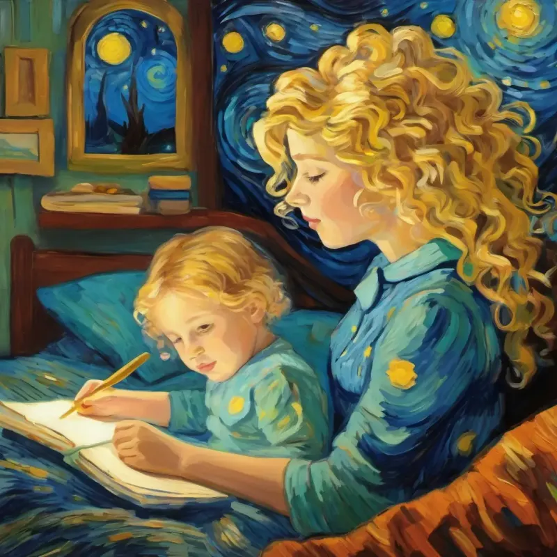 Sweet girl, short frizzy blonde hair, helpful, bright eyes's mother tells her it's bedtime.