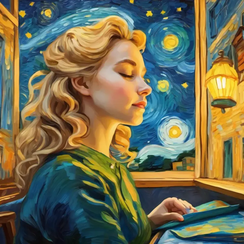 Sweet girl, short frizzy blonde hair, helpful, bright eyes is asleep, dreaming of tomorrow's adventures.