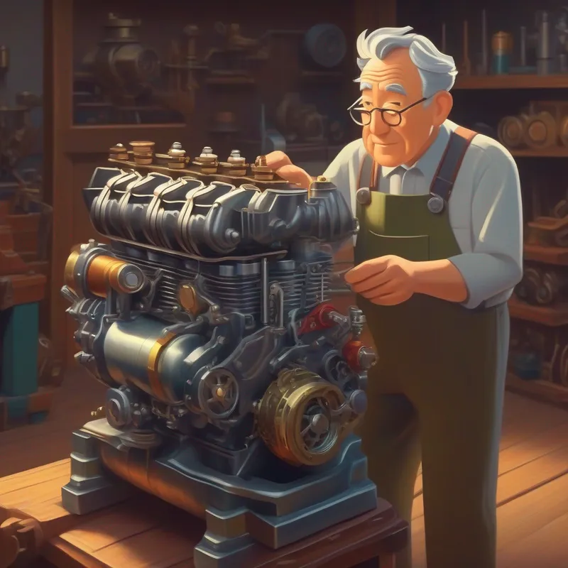 Inventor shows a model of a car engine is open