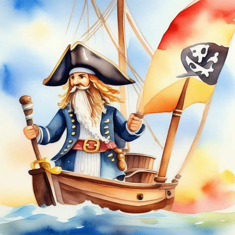 A pirate with pancake symbol flag sailing on a ship.