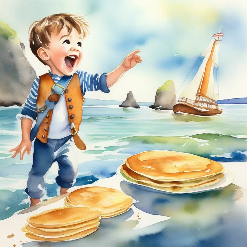 Captain Jack excitedly discovering Pancake Island.