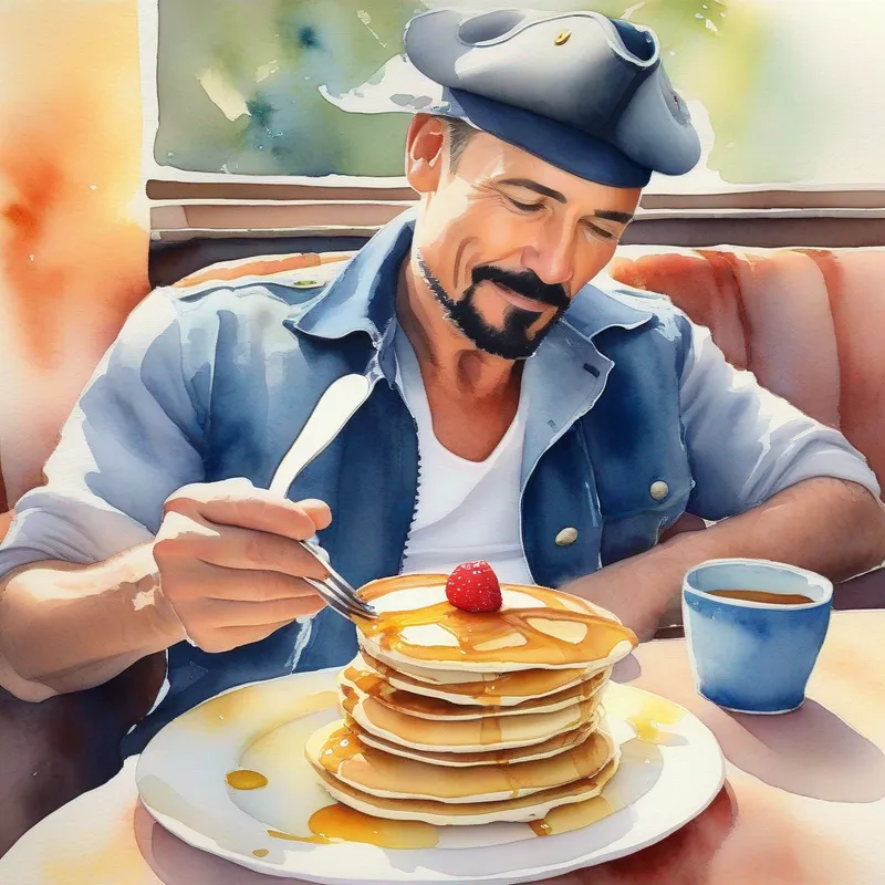 Captain Jack enjoying pancakes with patience.
