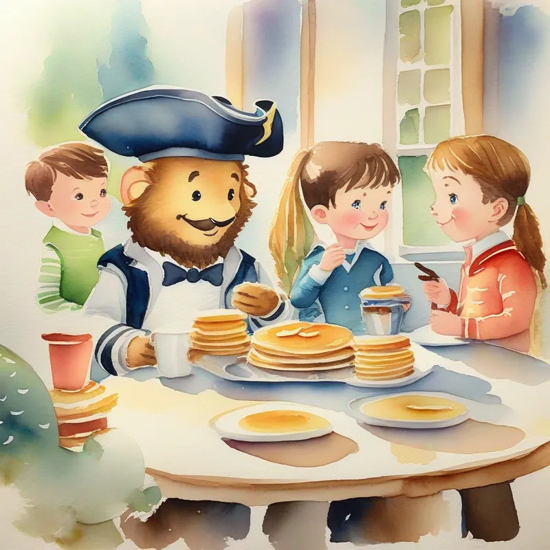 Captain Jack and his friends enjoying pancakes and practicing patience.