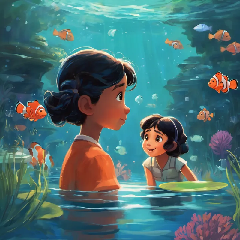Nemo had heard about Ella's feelings of self-doubt, and he wanted to help her. With a gentle smile, Nemo swam closer to Ella and said, "Hello, dear Ella. I see you seem a little down today. May I ask why?" Ella sighed and explained how the others teased her because she stood out. Nemo listened intently and then, with a knowing twinkle in his eyes, he said, "Oh, Ella, my friend, do you know what makes you truly special?"