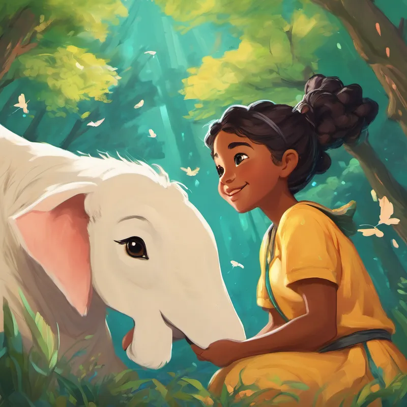 With newfound confidence, Ella began to interact more with other animals in Smilington, sharing her kindness, and lending a helping trunk whenever someone needed it. Soon, her positive energy and radiant spirit became infectious, spreading joy to all the creatures who had once teased her. Word of Ella's transformation reached the King and Queen of Smilington, so impressed by her self-love and confidence. They decided to throw a grand celebration in honor of Ella's extraordinary journey.