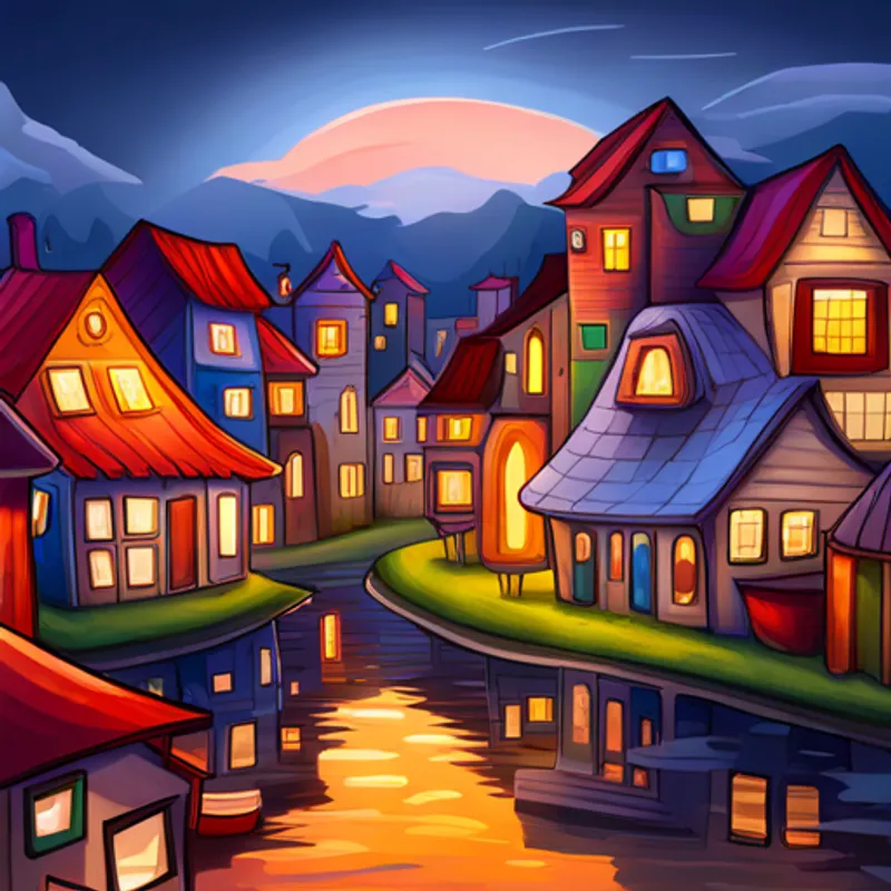 Town with colorful houses and magical abilities floating around